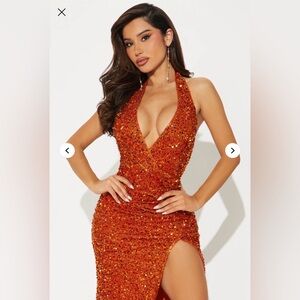 Formal Copper Sequin Gown NWT Wedding Guest, fancy Orange Dress